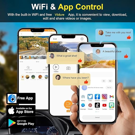 Coverzone MINI Dual Lens WiFi GPS Dash Camera - 4K Front Camera & 1080P Rear Camera, Night Vision, Parking Mode, Wide Angle Lens, Cyclic Recording, 128GB SD Card Support (Not Included) M6
