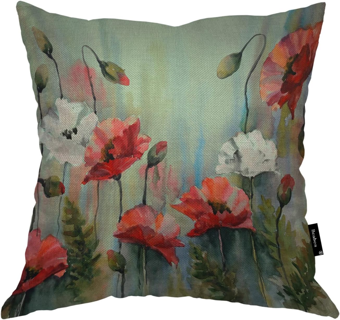 Beabes Red Poppies 18x18 Decorative Throw Pillow Cover