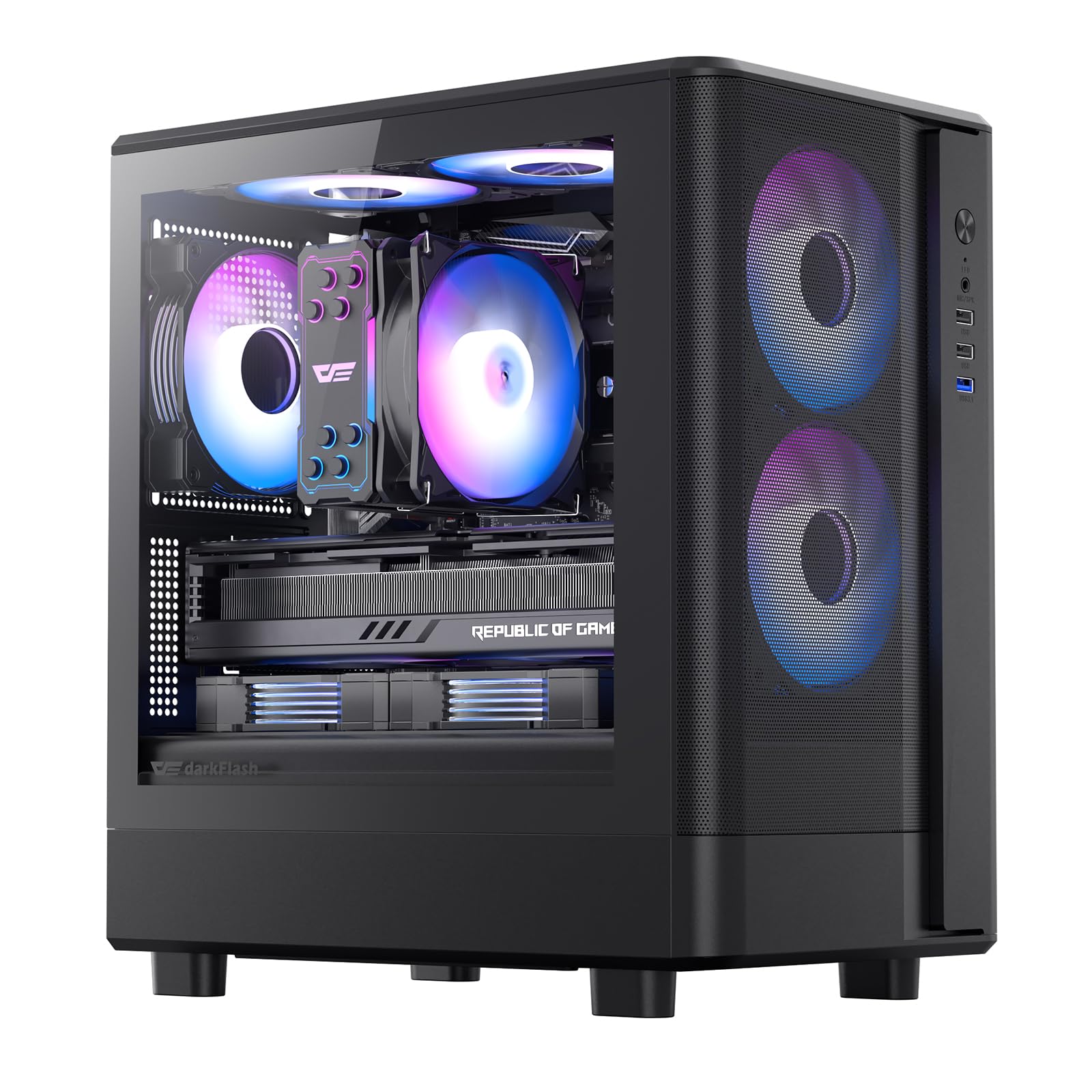 darkflash micro-atx pc case, pre-install 3 pwm argb fans computer case, high heat dissipation matx gaming pc case, usb 3.0 port, supports up to 240mm aio(db330m mesh, black)