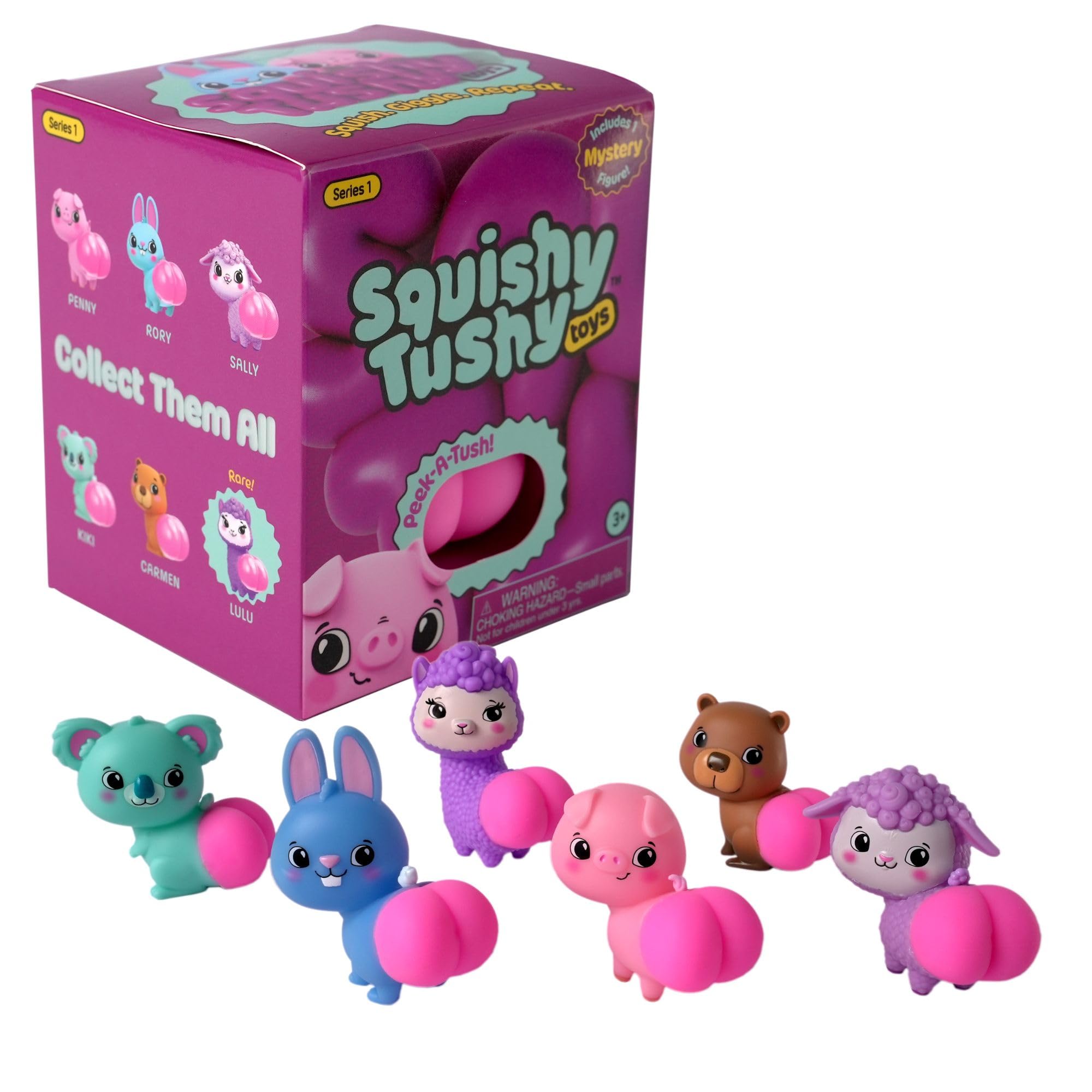 Squishy Tushy Toys - Series 1 (Single Pack) - 3 Inch Collectible Animal Figure with a Squishy Tush! 6 Characters to Collect | For Kids Ages 3+