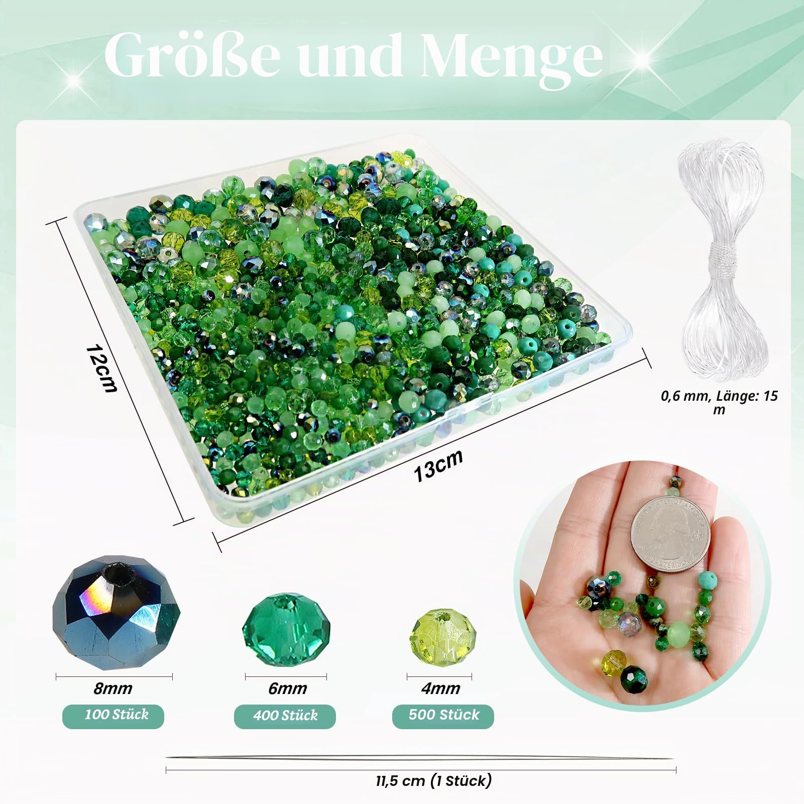 TOAOB 1000 Stück Perlen Grün Facettenperlen Grün 4mm 6mm 8mm Glaskristall Perlen Facettierte Glasperlen für Armbänder Halskette Ohrringe Schmuckherstellung