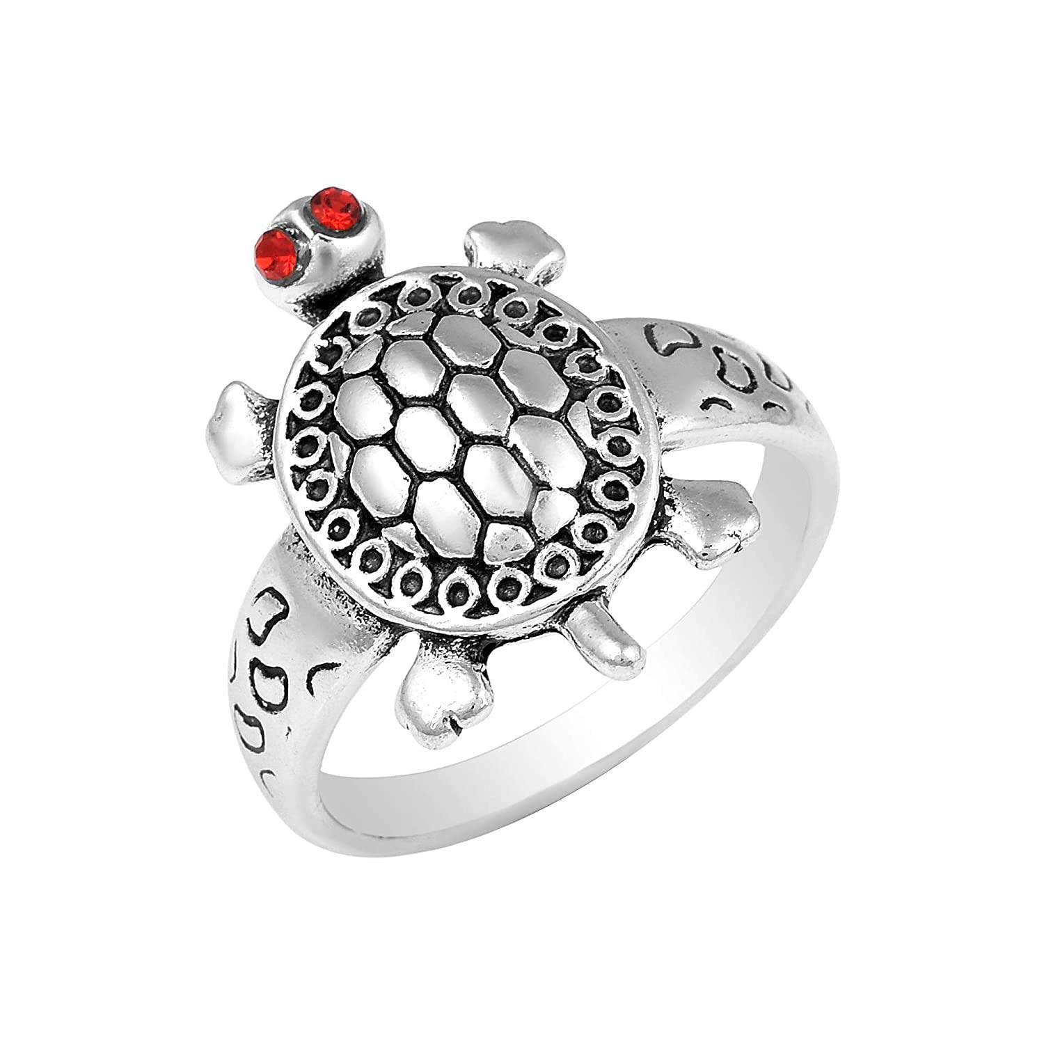 Brass Red CZ Studded Tortoise Turtle Shape Vaastu Fengshui Kachua Good Luck Charm Finger Ring For Unisex-image-19
