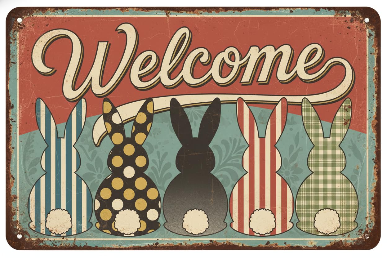 Welcome Easter Bunny Tin Sign, 12x16 Inch Bathroom