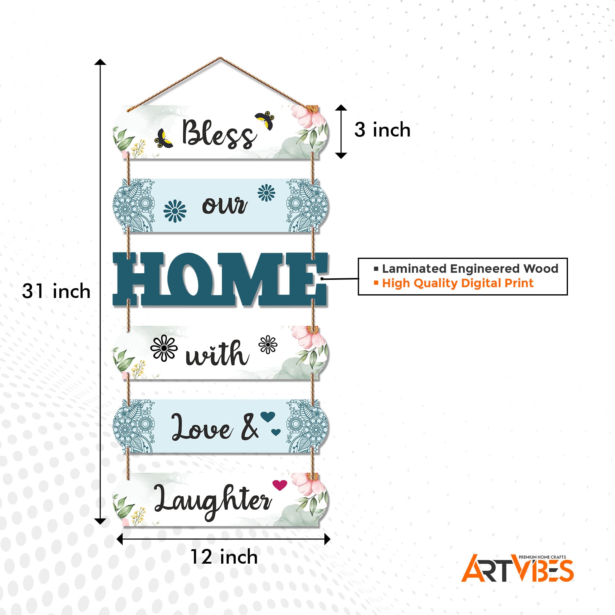 Artvibes Bless Our Home Wooden Wall Hangings Decor For Home | Bed Room | Decor Hanging Ornaments | Home Quotes Wall Hanging | Modern Decor Items | Wall Poster | Artworks Hangings | Gift (WH_6604N) 3