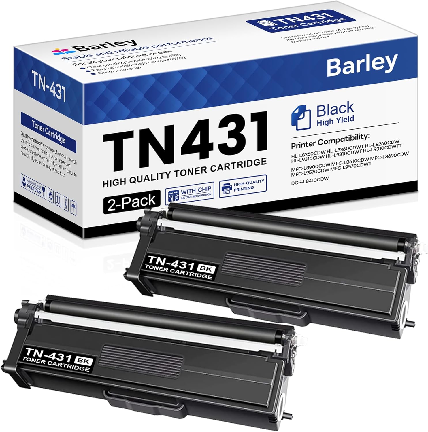 TN-431 TN431 Black Toner Cartridge Compatible TN-431BK TN431BK Replacement for Brother TN431 TN-431 TN-431BK MFC-L8900CDW HL-L8360CDW Toner Printer (2 Black).