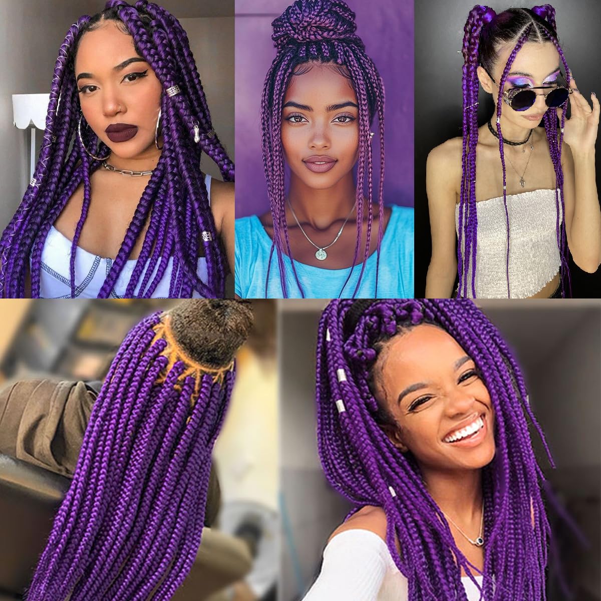 Dark Purple Braiding Hair Pre-stretched Yaik Straight 4 Packs/Lot Long Purple Hair Extensions Crochet Braids for Girls Women 90g/Pack 26 Inch