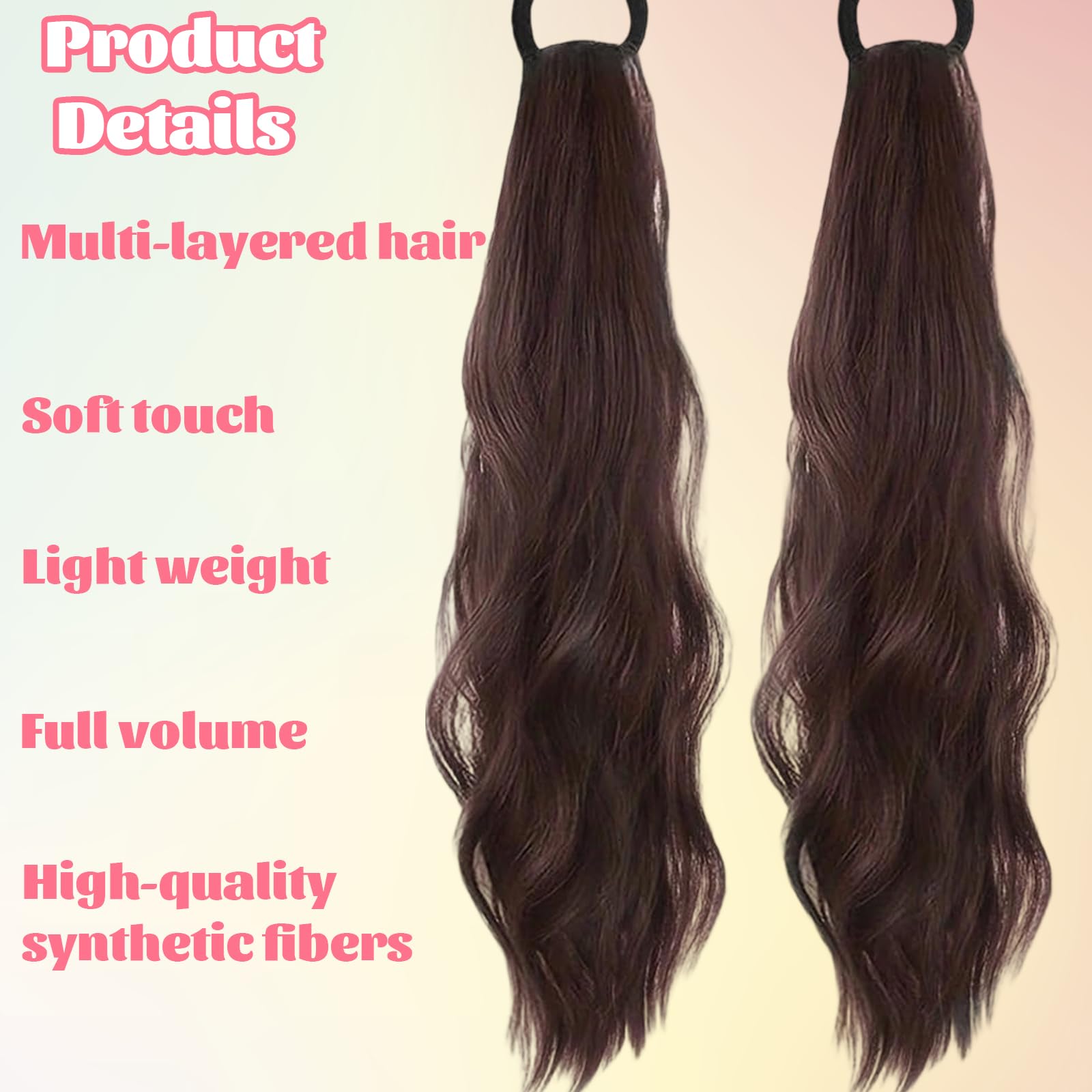 Ponytail Extension Human Hair, 2PCS Dark Brown Ponytail Extension - Image 3