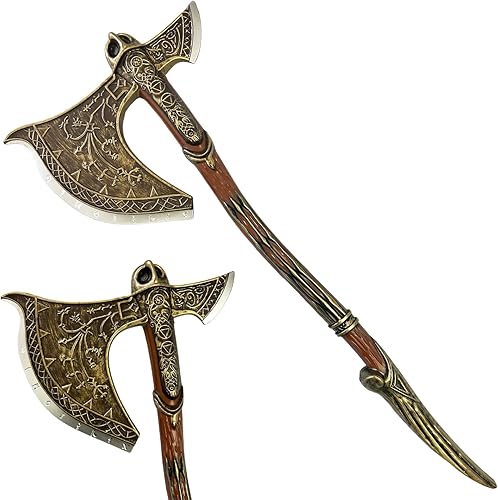 LALAPORT Espada de hacha de espuma vikingo de fantasía de 36.5 pulgadas totalmente mejorada para videojuegos, disfraz de cosplay, colección, regalo.