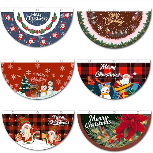 4 banderas de Navidad para fanáticos de 35 x 18 pulgadas, banderas colgantes con ojales para exteriores, bandera de medio abanico para Navidad, Año