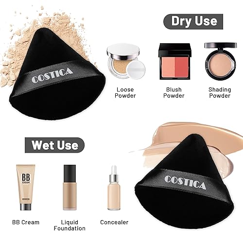 Miniatura 2 de COSTICA - 12 polvos para polvo facial, soplo triangular para base suelta y cosmética, soplo de maquillaje para contornear, herramientas de