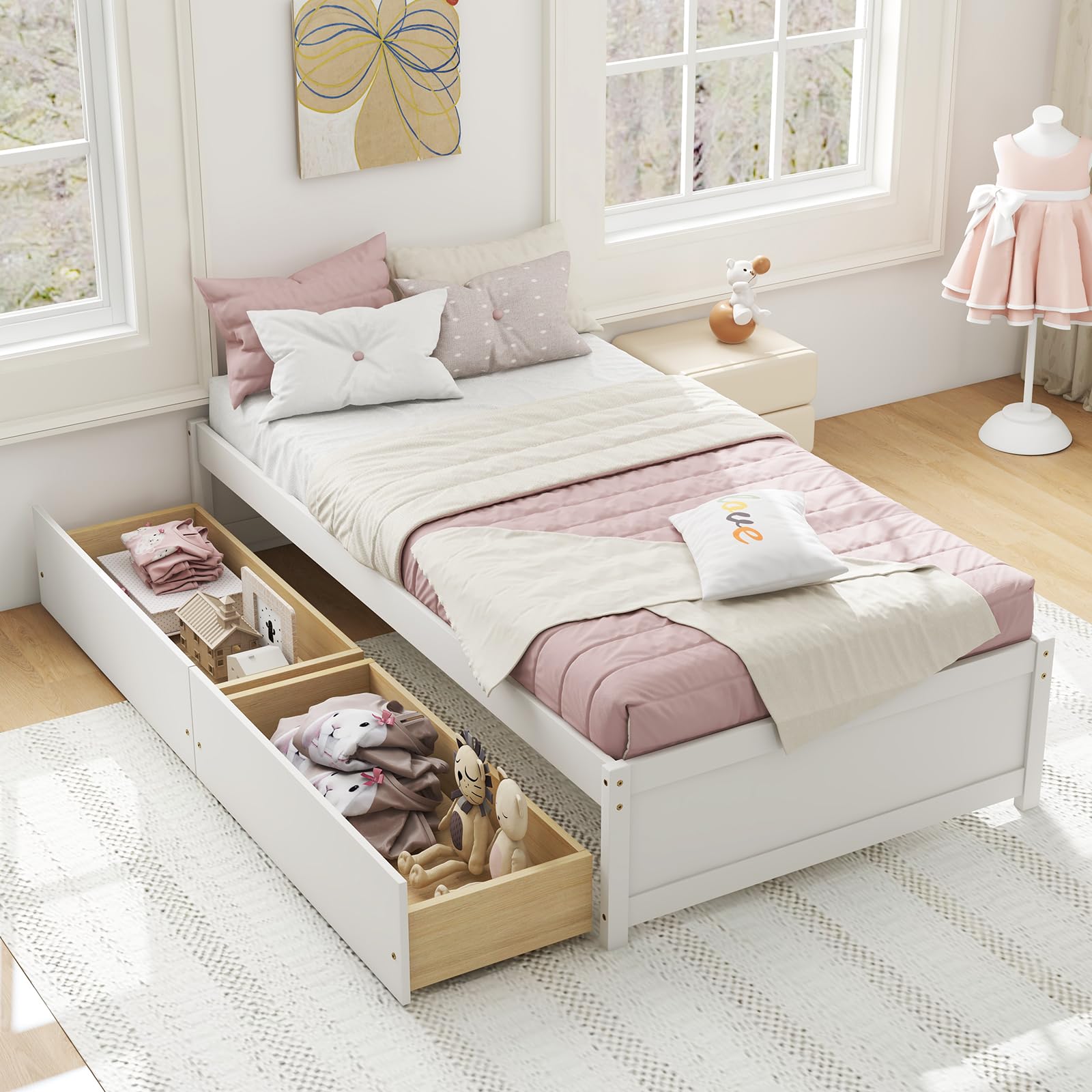 draw drawers レースミニボトム Amazon.com: Giantex Twin Bed Frame with 2 Storage Drawers