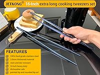 Vista 3 de Jetkong 2 pinzas de cocina extra largas de 40 cm, de acero inoxidable, para uso pesado, grandes pinzas para emplatar (color azul marino)