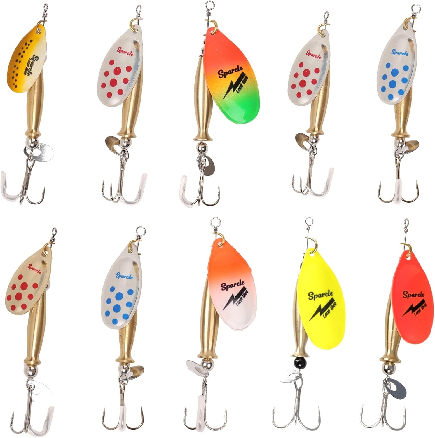 Sparcle 6-Pack Long Shot Spinnerbait Fishing Lures Set 2 – High Vibration Blades & Sharp Treble Hooks – for Bass, Trout & Crappie