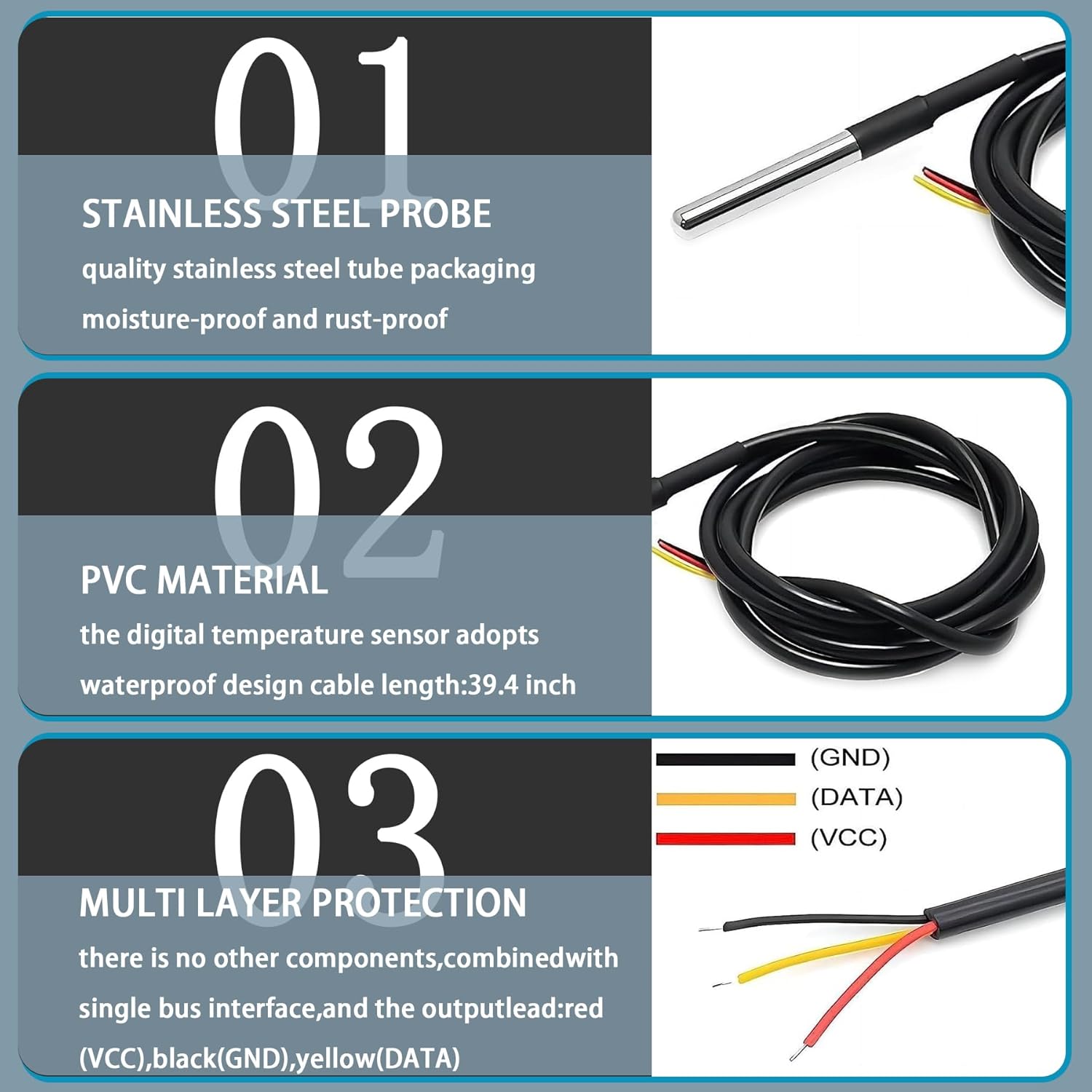DS18B20 Temperature Sensor Module Kit with High-Accuracy Waterproof for Arduino Raspberry Pi DIY and Other Experiments