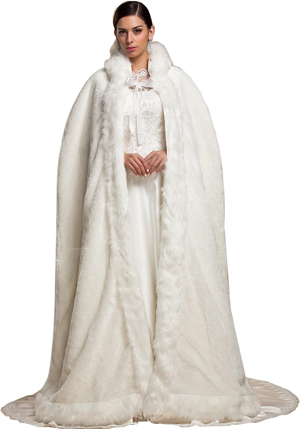 EllieHouse Wedding Cape Bridal Cloak With Train Hand Muff