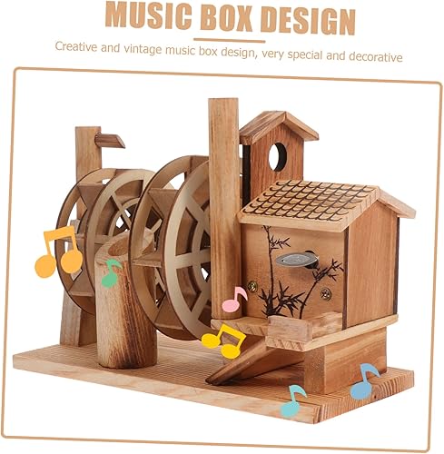 Retro Musical Waterwheel Model Toy Wooden Wind-Up Plaything for Boys and Girls Vintage Home Decoration Interactive Musical