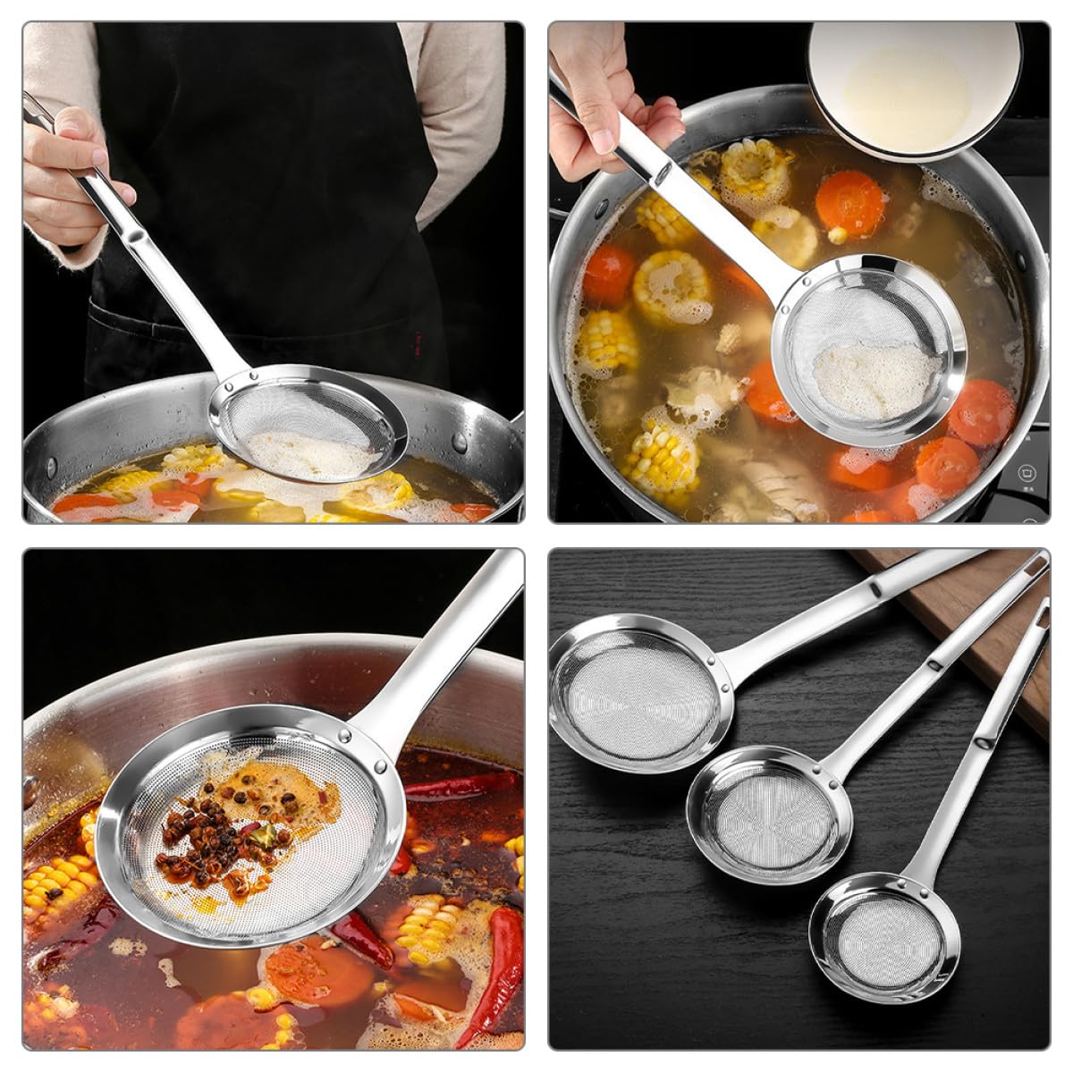3 Stück Edelstahl Küchensieb Feinmaschiges Siebfilter für Öl und Mehl Silber Feines Edelstahl Lebensmittelsieb für Küche und Backen