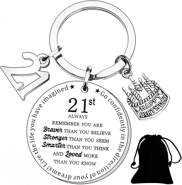 21st Birthday Gifts For Her Him Birthday Keyring Gifts for Women Men Boys Girls Happy Birthday Keychain Inspirational Keyring for Family Brothers Sisters Friends Classmatesay Keychain