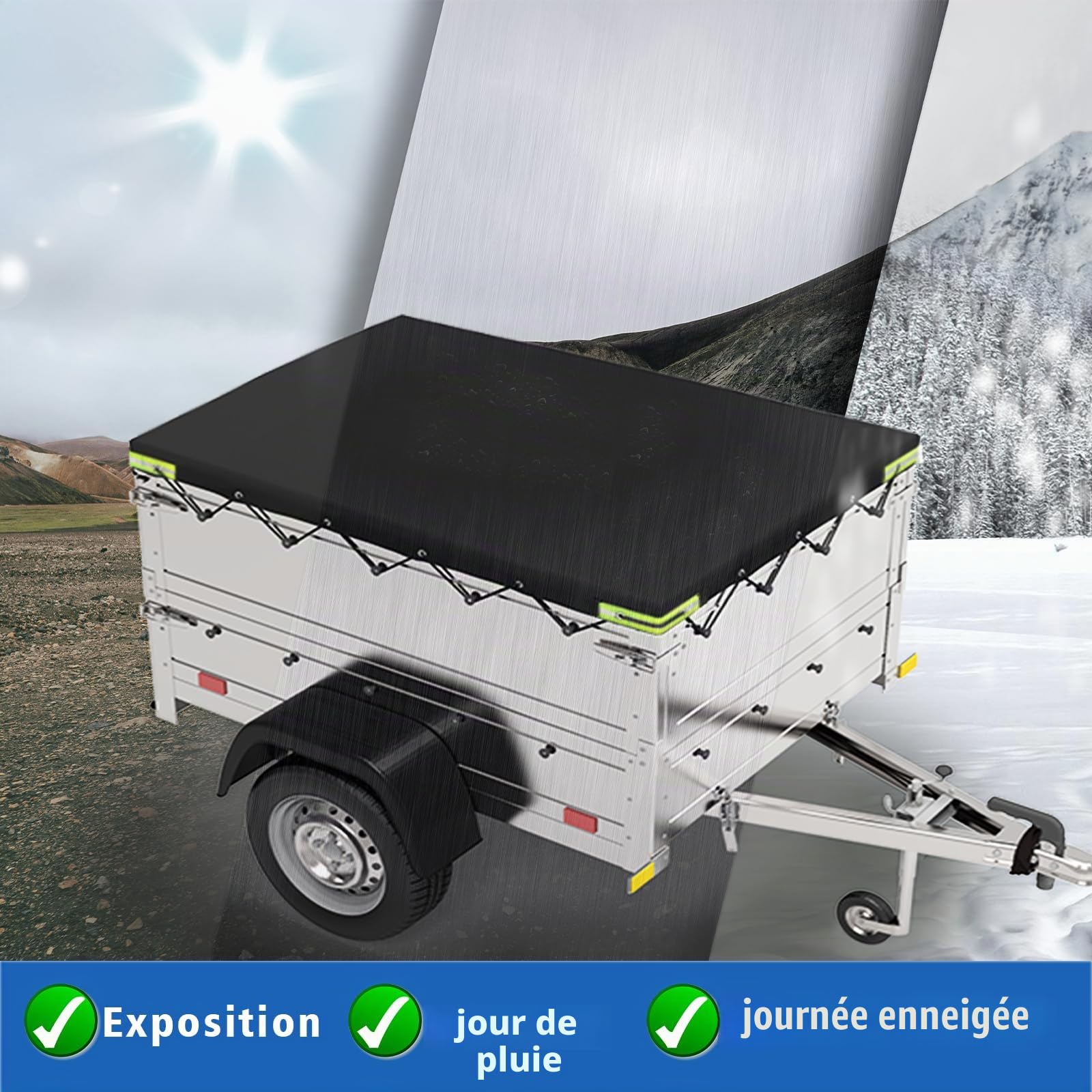 Bâche de protection plate pour remorque - 258 x 136 x 10 cm - En PVC renforcé, imperméable et indéchirable - Bâche idéale pour Stema Böckmann - 750 kg - Bâche de voiture et plus - Noir