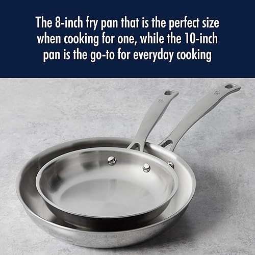 Miniatura 2 de HENCKELS Clad H3 - Juego de 2 sartenes de inducción, sartén de 8 pulgadas y sartén de 10 pulgadas, acero inoxidable, duradero y fácil de limpiar, 8