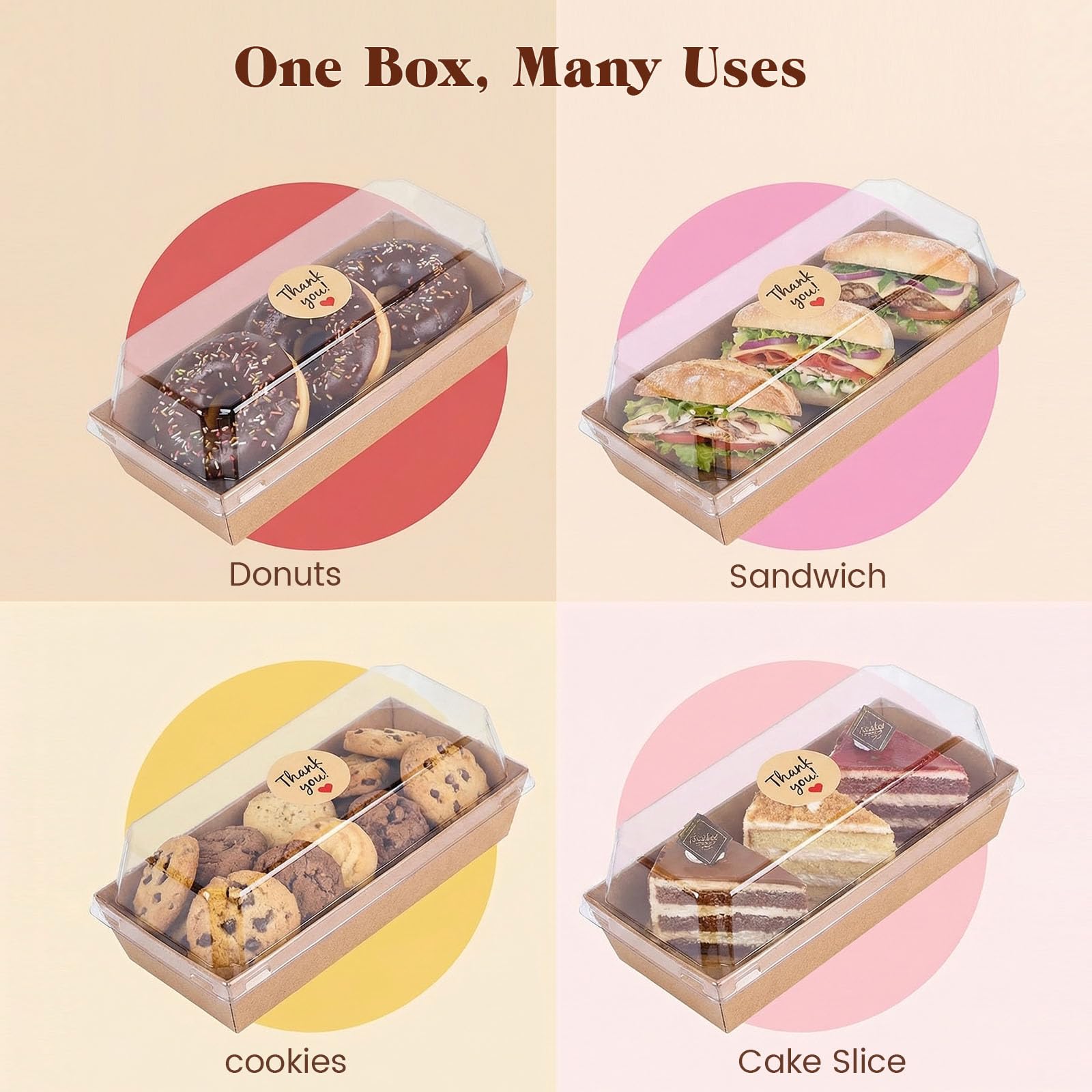 VGOODALL Lot de 48 boîtes à charcuterie, petites boîtes en papier avec couvercle transparent pour sandwich, dessert, gâteau