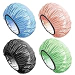 Aquior Shower Cap,4-Pack Large Shower Caps for Women Long Hair, Premium Soft Silky Satin Reusable Hair Cap For All Hair Lengths And Big Hairstyles
