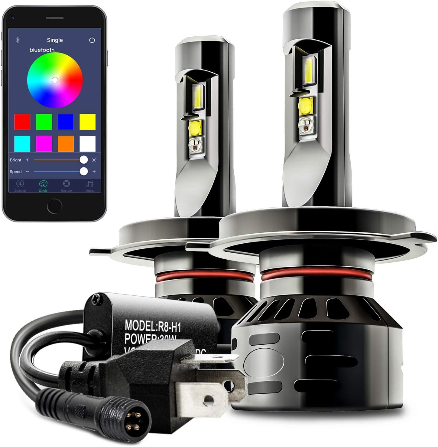 DAYLEAD RGB LED Headlight Bulb Conversion Light kit APP Bluetooth Control Multi-color 6000K Cool White (H4)