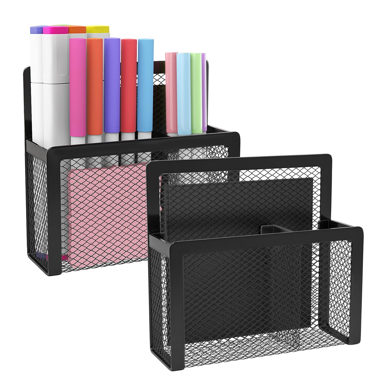MoKo 2 Stück Magnetischer Stifthalter aus Netzgewebe zur Aufbewahrung, Magnetische Stifthalter für Whiteboards, Magnetische Organizer für Kühlschrank, Spind, Schule, Büro, Zuhause – Schwarz