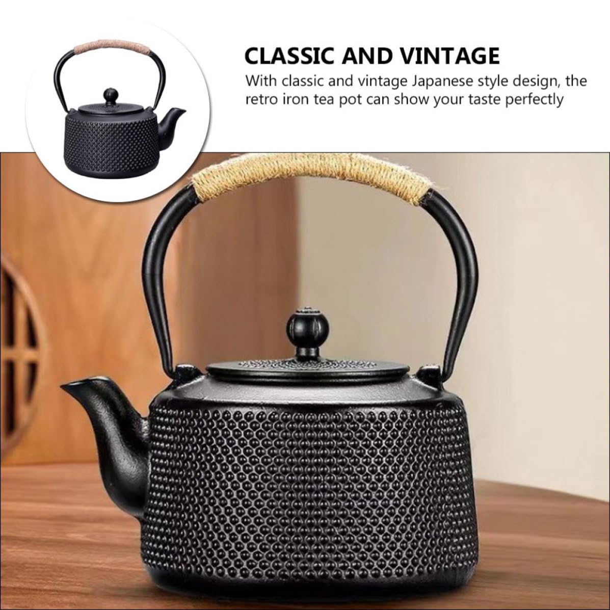 DOITOOL Tetera de Hierro Fundido Pequeña de 900 Ml Infusor para Té Suelto, Fácil de Limpiar y Almacenar, Adecuado para Casas y Oficinas Estilo Vintage Japonés