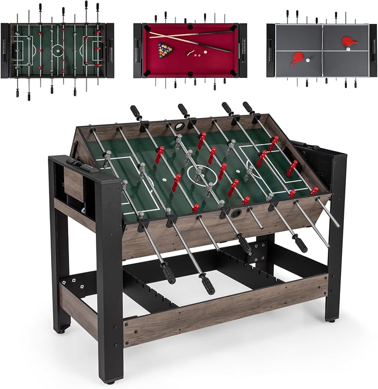 COSTWAY 2 in 1 Calcio Balilla, Tavolo da Biliardo con 2 Palline, Stecche Triangolo Spazzola e Gessetti, Tavolo Multigioco per Casa Sala Giochi e Feste