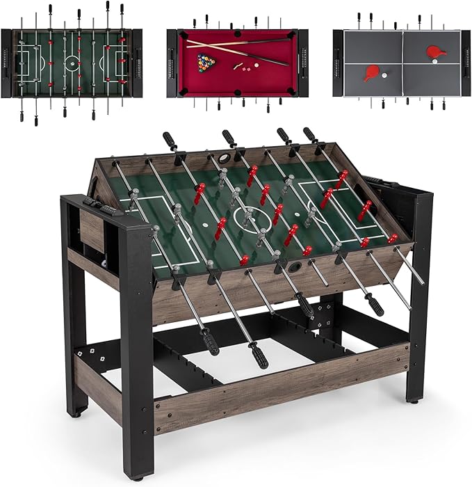 COSTWAY 2 in 1 Calcio Balilla, Tavolo da Biliardo con 2 Palline, Stecche Triangolo Spazzola e Gessetti, Tavolo Multigioco per Casa Sala Giochi e Feste