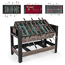 COSTWAY 3 in 1 Tavolo da Gioco Girevole, Calcio Balilla Biliardo e Ping Pong, Tavolo Arcade da Interno per Sala Giochi in Famiglia e Feste, 124×60,5×84 cm