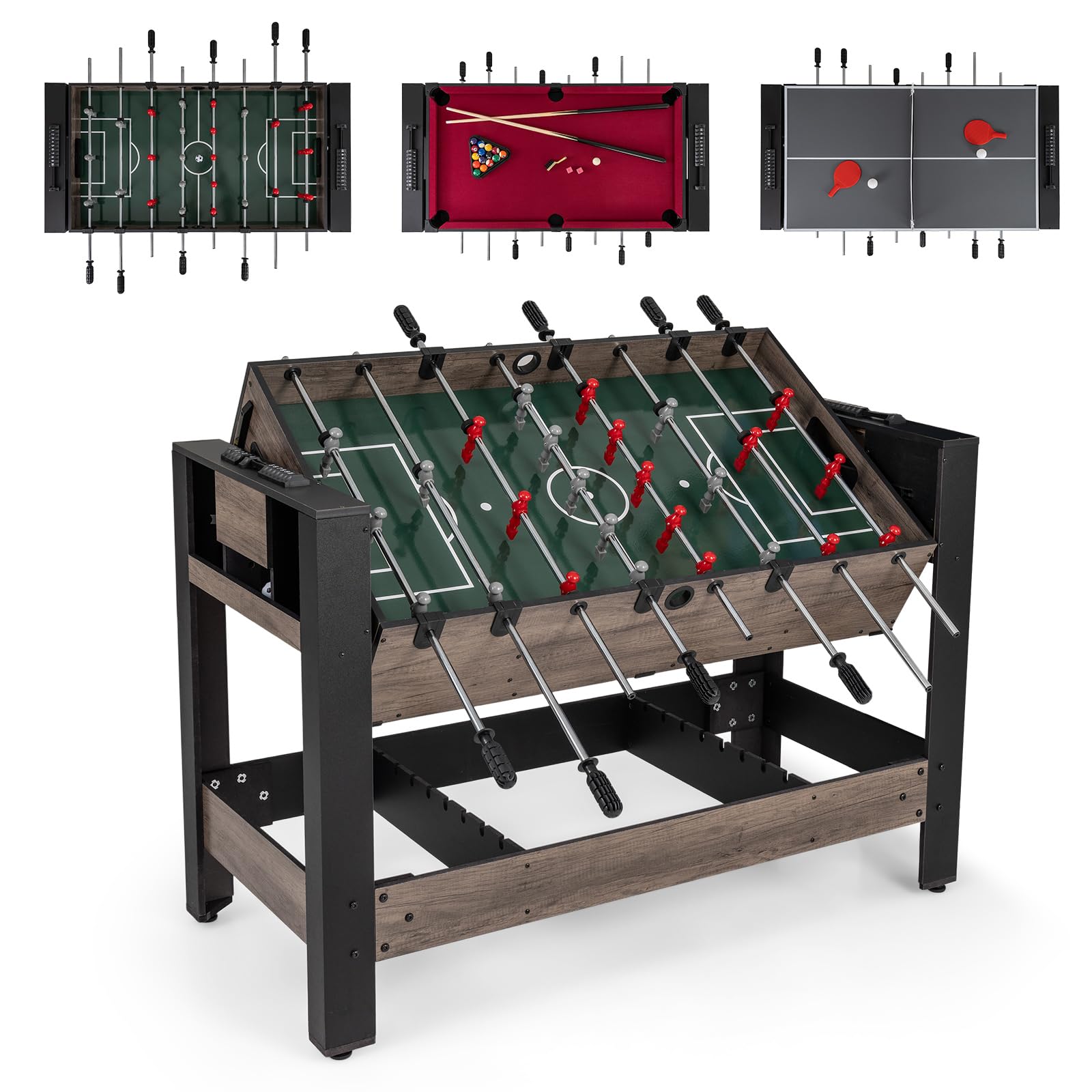 FANTASK 2-in-1 Drehbarer Multifunktionsspieltisch Tischkicker Billard Komplett Set mit Zubehör