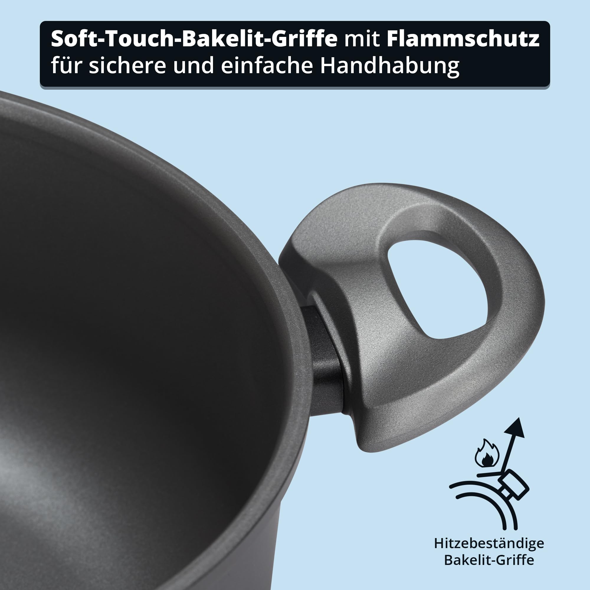 KHG Topf- und Pfannenset 5-teilig Induktion Antihaftbeschichtung, Antihaft | spülmaschinengeeignet, geschmiedetes Aluminium schwarz, Kochtöpfe mit Glasdeckel, Servierpfanne, Bratpfanne, für Küche