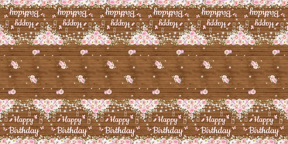 3 Pieces Floral Happy Birthday Tablecloth Pink Brown Wood Tablecloth Western Happy Birthday Party Decorations Supplies Table Cloths Pink Disposable Table Covers 108 x 54 Inch