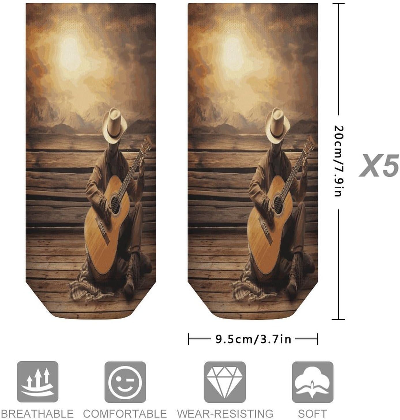 Western Music Ankle Socks for Men Women 5 Pairs | Comfortable Casual Low Cut Socks, Lightweight No Show Breathable Athletic Socks, Soft Mini Crew Socks for All Seasons