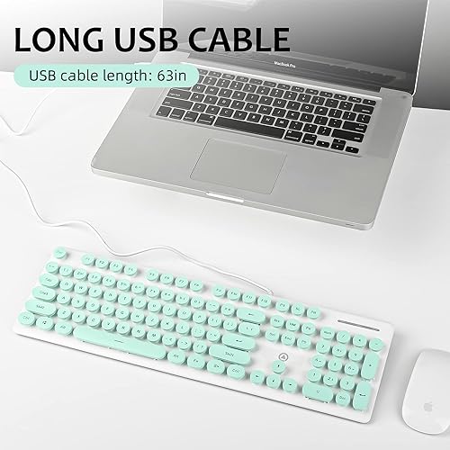 Miniatura 2 de Teclado de membrana silenciosa con cable, tamaño completo, máquina de escribir retro punk de 104 teclas, retroiluminación LED blanca, teclado USB
