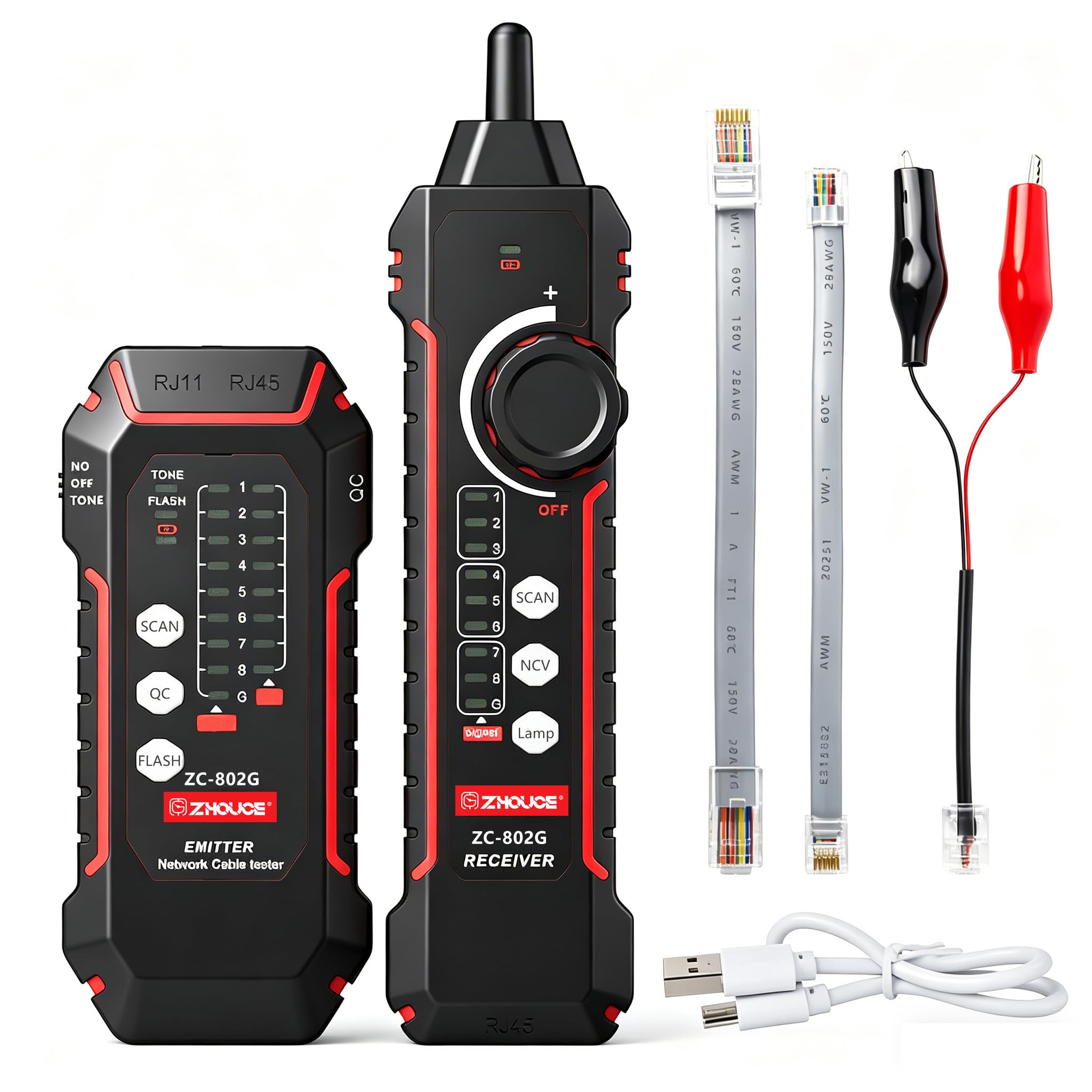 NOYAFA Probador de cable de red NF-8209 Probador de Ethernet con PoE NCV Multi-Función Line Tracker LAN CAT5 CAT6 Tracker Pantalla LCD Medir Longitud Wiremap Tester