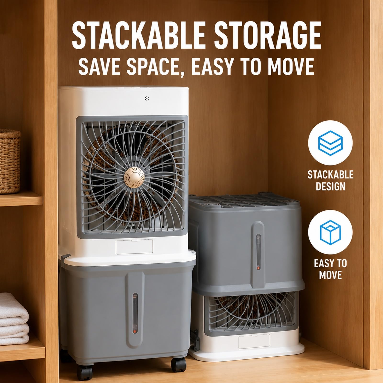 Aria Condizionata Portatile Serbatoio Dell'acqua Da 35L, Raffrescatore | Raffreddamento Rapido in 3 Minuti, Telecomando, per Soggiorno, Camera da Letto e Studio 38×34×85cm, 110-220V(Gray)