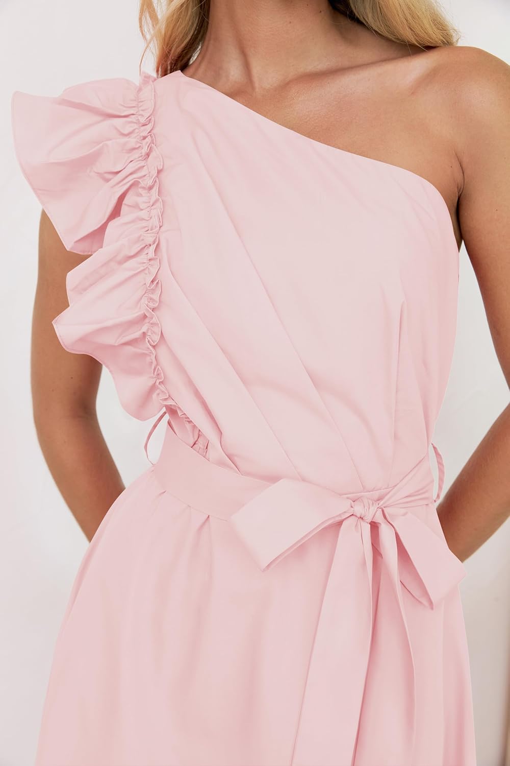 ZESICA Womens 2026 Summer One Shoulder Ruffle Maxi Dress Boho Sleeveless Empire Waist Tie Flowy Beach Party Long Dresses - Image 5