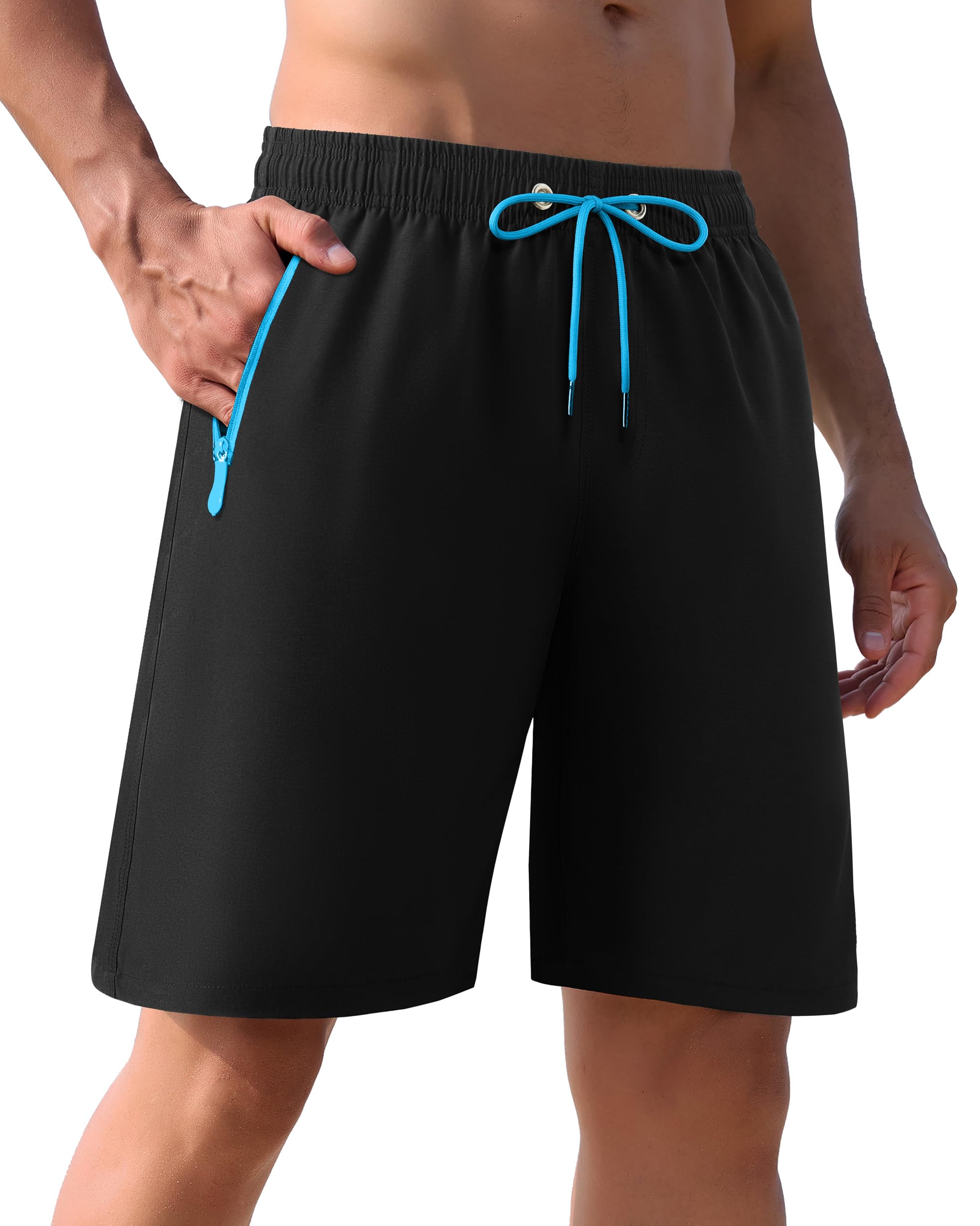 APTRO Herren Badehose Lang Badeshorts mit Mesh-Futter Schnelltrocknend Boardshorts mit Reißverschlusstaschen Sport Shorts