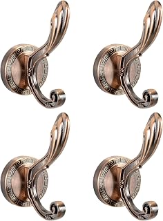 KITHOLD Coat Hooks for Wall, 4 Pack Wall Mounted Double Metal Robe Hooks, Heavy Duty Hardware, Decorative Towel Hooks Bathroom, Closet Hooks Wall Hooks for Hanging Coats,Scarf,Towel,Bag - Red