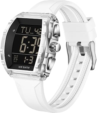 findtime Mens Digital Watch White Sport Waterproof Watches Relojes para Hombres Unique Rectangle Big Face Watches Black Gold Green Blue Watch Dual Time Alarm Stopwatch Countdown Luminous