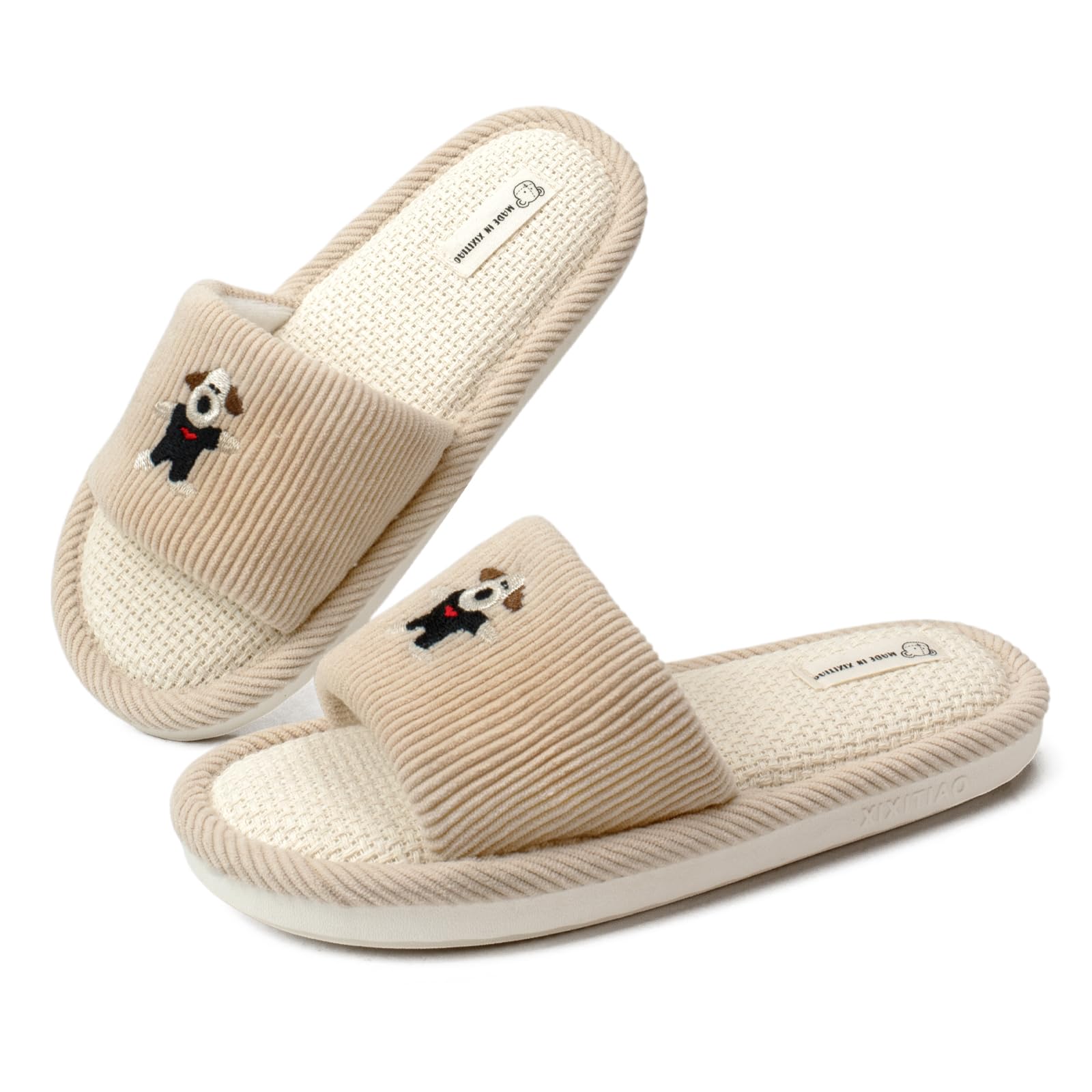 Four Seasons New House Slippers for Womens and Mens Corduroy Fabric Casual Mute Cotton Flax slide Non-Slip Open