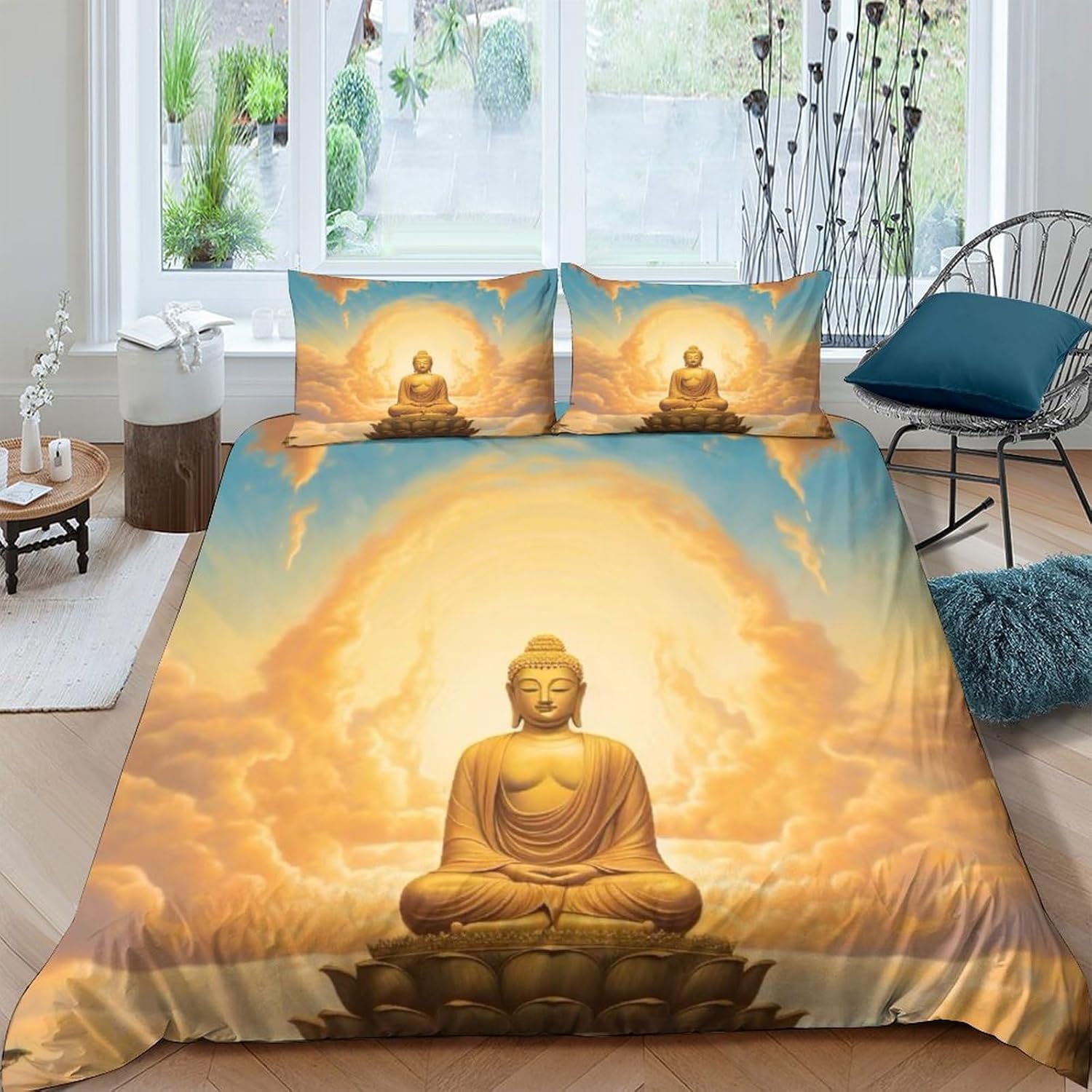 Housse de couette enfant et adulte Bouddha parure de lit imprimé 3D en microfibre 220X240 cm
