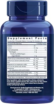Life Extension Bone Restore Calcium Supplement Chewable Tablets, Bone Health Supplement, Calcium, Vitamin D, Minerals, Gluten Free, Non-GMO, 60 Tablets