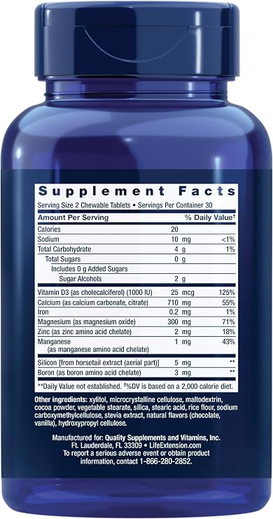 Life Extension Bone Restore Calcium Supplement Chewable Tablets, Bone Health Supplement, Calcium, Vitamin D, Minerals, Gluten Free, Non-GMO, 60 Tablets