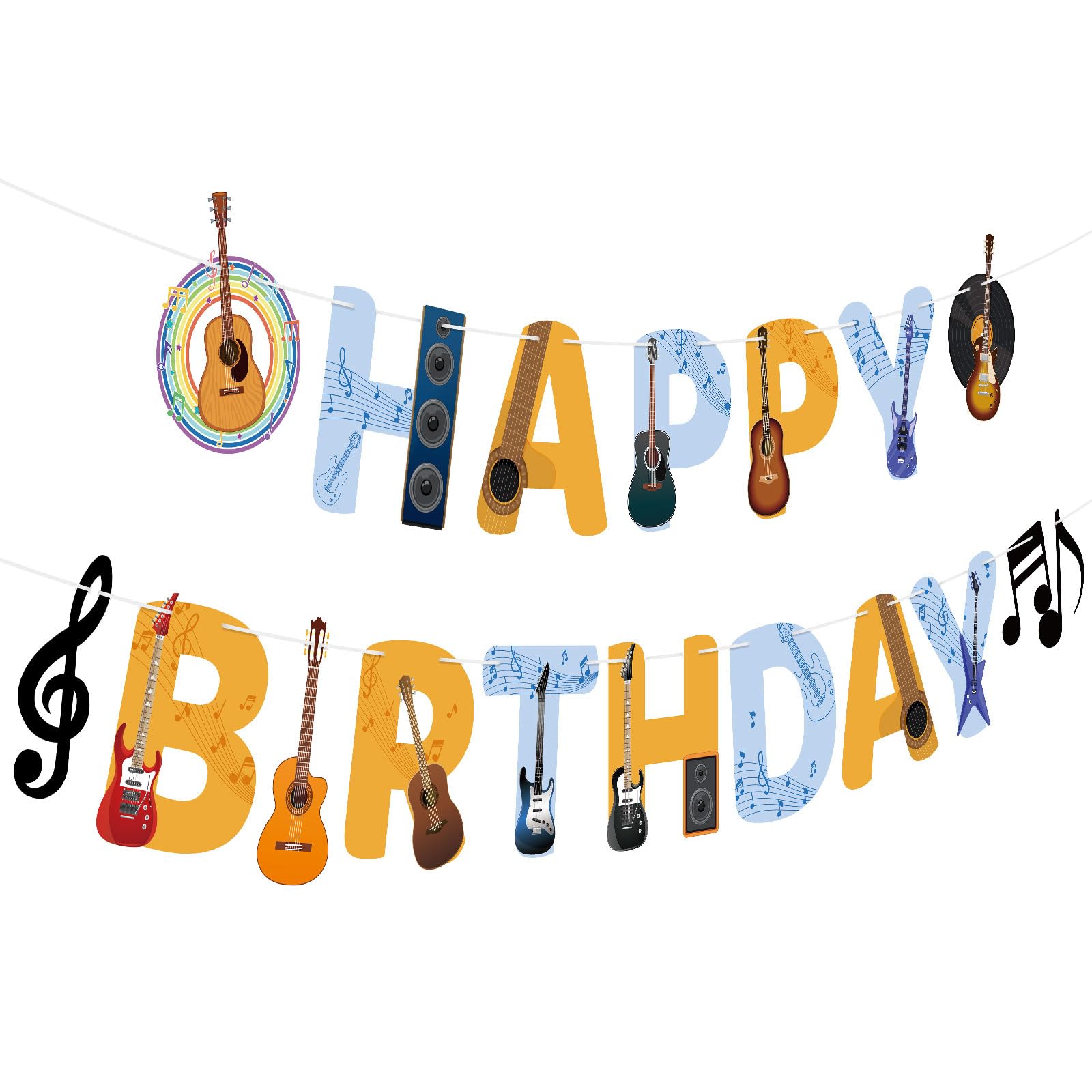 Happy Birthday Banner Guitar Party Decorations Guitar Birthday Party Garland for Kids Guitar Music Theme Birthday Party Supplies — image 1
