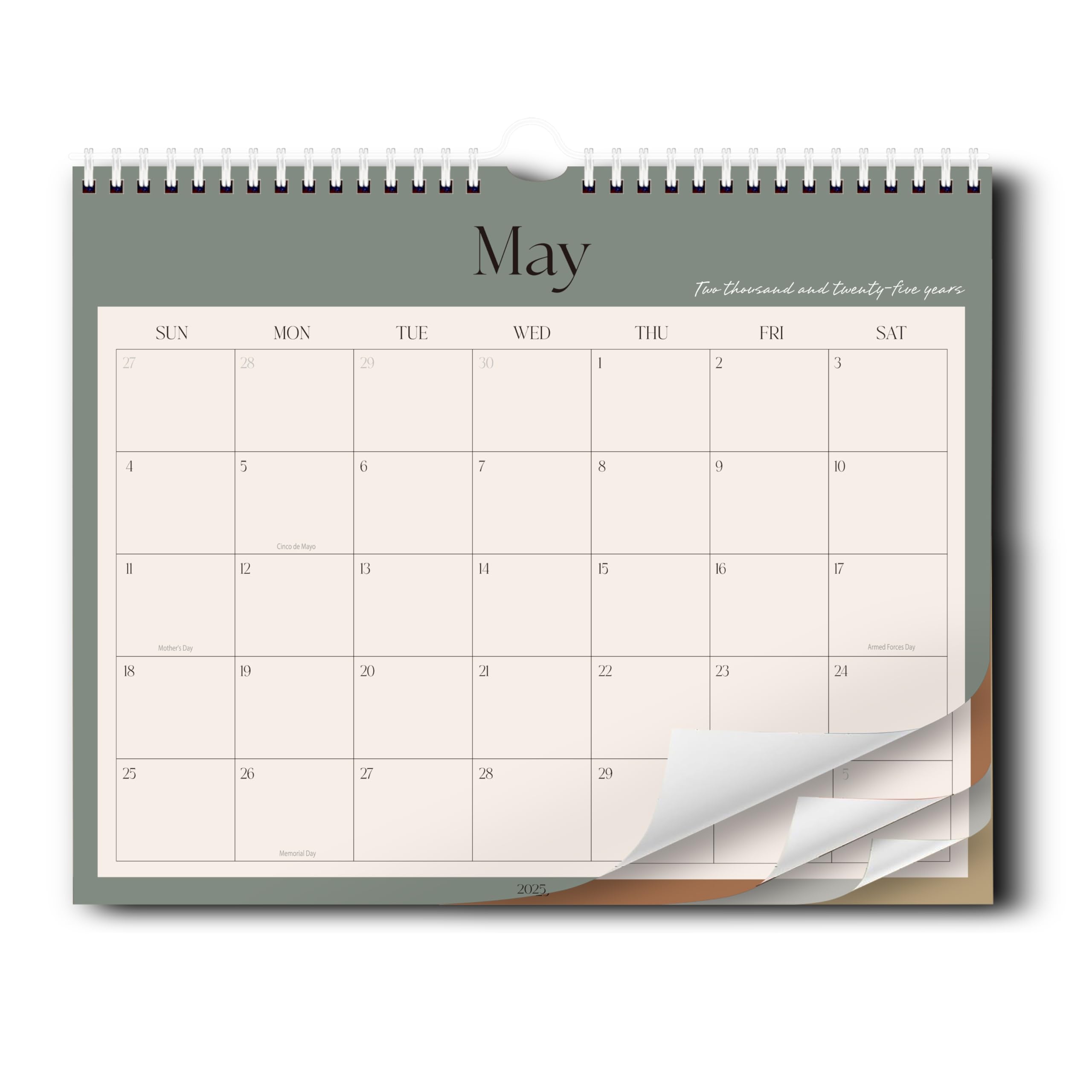 Aesthetic Wall Calendar 2025-2026, 20 Monthly Horizontal Calendar with 12 Colors From May 2025 to December 2026, 14" x11" Modern Wall Hanging Calendar
