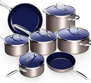 12pc Forged Lightweight Cookware Set, G10 Healthy Duralon Ceramic Ultra Non-Stick Coating, Vented Tempered Glass Lids, Stay-Cool Handles, Induction-Ready & Works on All Cooktops, PFAS Free